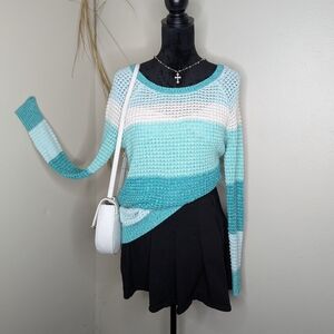 AEO Striped Teal and White Women's Sweater